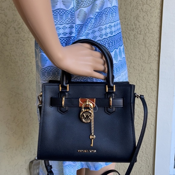 Michael Kors Hamilton Small Satchel Shoulder Leather Bag Black - Picture 7 of 16